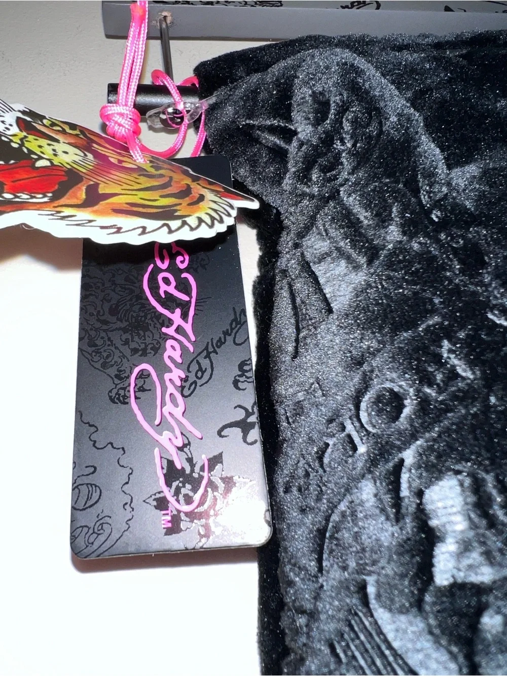 Ed Hardy Black Tigers & Logos Embossed Oversized Plush Throw Blanket 60